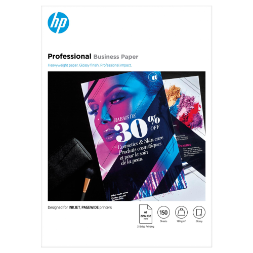 Hp - Confezione da 150 fogli carta originale professionale lucida HP per getto d'inchiostro A3 - 7MV84A